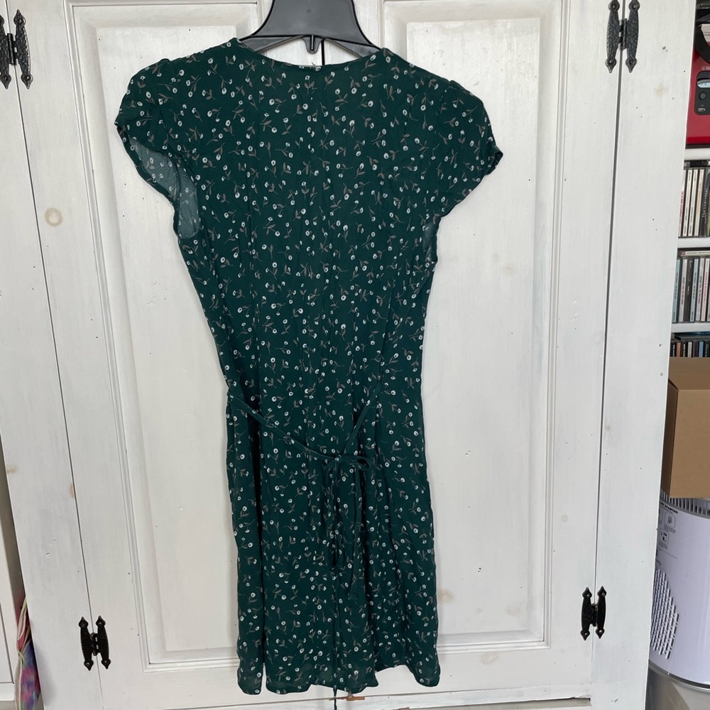 Brandy Melville Dark Green Mini Wrap Dress with White Floral Print - Picture 2 of 5